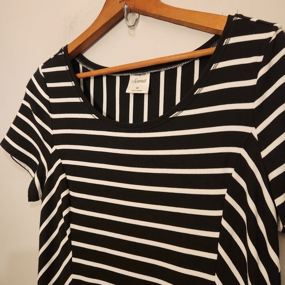 Soma Cafe Striped Black Trapeze Dress - Soft & Flowy - Your Summer Go-To! - Picture 12 of 13